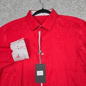 Barabas Shirt Mens XL Red Geometric Jacquard Button Up Long Sleeve flip cuff NEW
